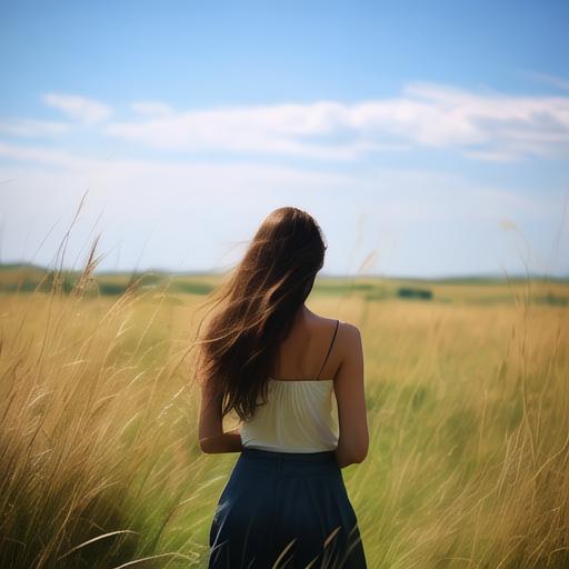 激情电影色影音先锋草原上的美女背影_自然风景_图库_素材_回车素材